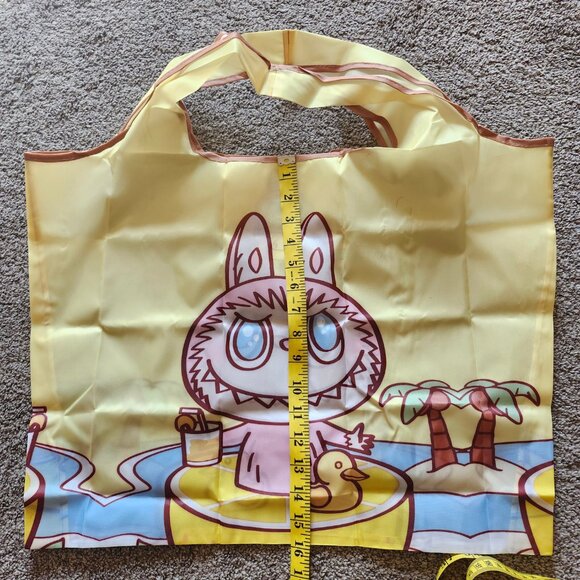 Labubu Yellow Foldable Reusable Shopping Bag with Small Pouch – Nylon - Picture 3 of 12